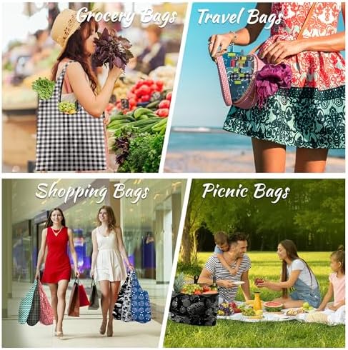 BeeGreen Geometry Reusable Shopping Bags Cute Grocery Bag 6 Pack, Christmas Gift Bags Heavy-Duty Foldable Shopping Totes for Supermarket, Work & Travel, Large Washable Polyester Tote Bag with Handles - Image 6