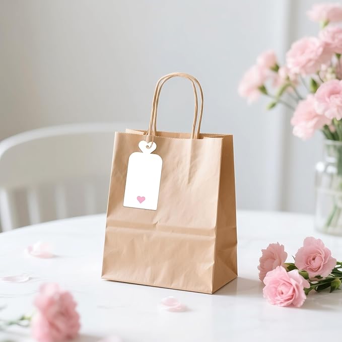 joycraft 100Pcs Gift Tags with String, 4x2 in White Gift Wrapping Tags with Pink Heart, Blank Party Favor Labels for Birthday, Baby Shower, Wedding, Bridal Shower