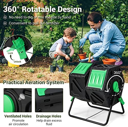 Goplus Compost Bin, Dual Chamber 34.5 Gal Compost Tumbler with 2 Rotating Chambers, Sliding Doors, High-Volume Outdoor Garden Composter, Rotating Composting Bin for Garden Yard, BPA Free - Image 3