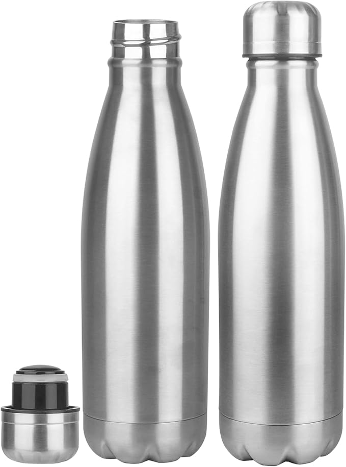 OWS 17oz Insulated Water Bottles Bulk 1/2/4 Pack, Metal Sports Water Bottles, Double Wall Vacuum BPA-Free Flask for School, Sports(silver 2pcs)