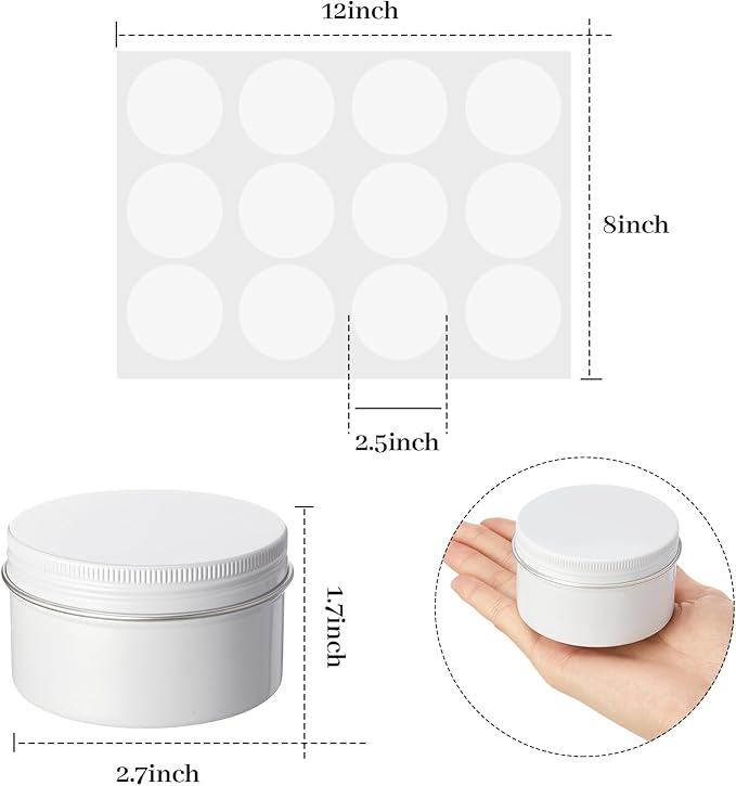 Patelai White Christmas Aluminum Tin Cans 24 Pcs 4 oz Round Metal Tin Jar Containers Refillable Aluminum Storage Cans with Screw Lid and 10 Sheets Label Sticker for Salve Spice Candy Candle