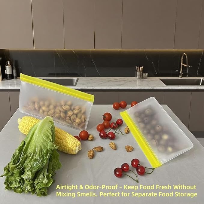 10 Pack Freezer Bags Dishwasher Safe, BPA-Free and Leakproof Reusable Gallon Bags for Marinate Meats Vegetables, Standing Up Design Reusable Food Storage Bags, 3 Gallon, 4 Sandwich, 3 Snack