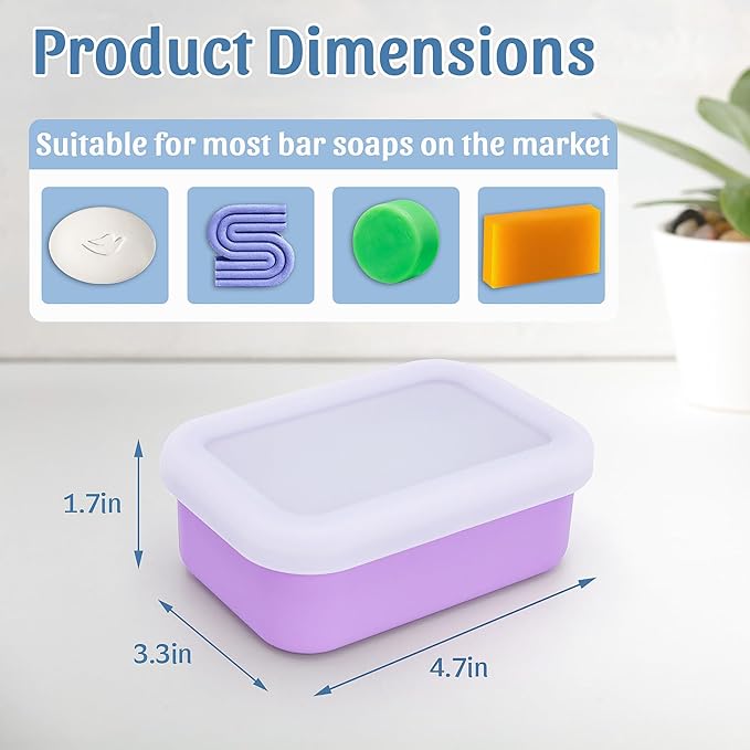 OZNER Leak Proof Travel Soap Container (Purple) - Silicone Soap Case with Drainage Pad, Compact Shatterproof Dish for Travel, Camping, Gym, Dorm, Bathroom Organizer