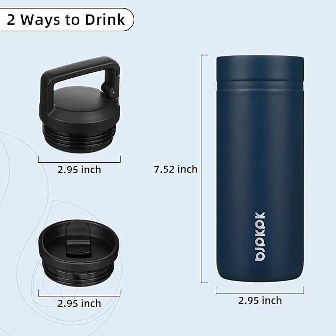 BJPKPK Insulated Water Bottle with 2 Lids,20 oz Double Wall Stainless Steel Vacuum Tumbler Travel Coffee Mug,Wide Mouth Thermal Cup,Navy Blue