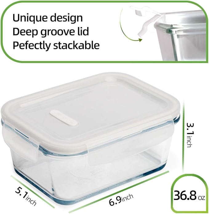 DAS TRUST 3 Pack Glass Food Storage Containers Meal Prep Containers Reusable Fridge Organizers Lunch Container for Adults Food Storage Containers with Lids Airtight Pizza Storage Salad