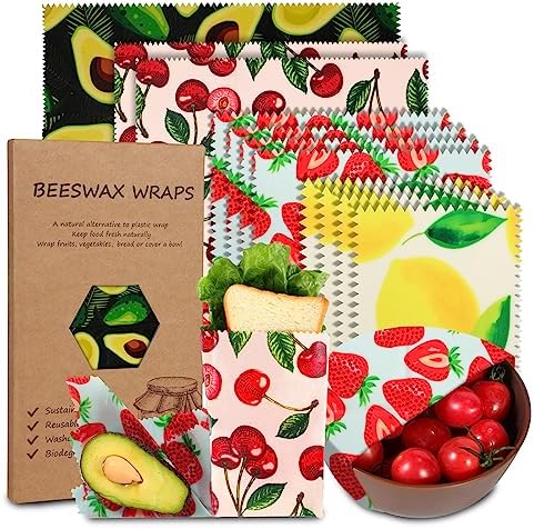 Reusable Beeswax Wrap, 11 Pack Eco-Friendly Beeswax Wraps For Food, Organic, Sustainable, Biodegradable, Zero Waste, Plastic-Free Food Storage, 1L Avocado, 2M Cherry, 4S Strawberry, 4XS Lemon Patterns by celsirex