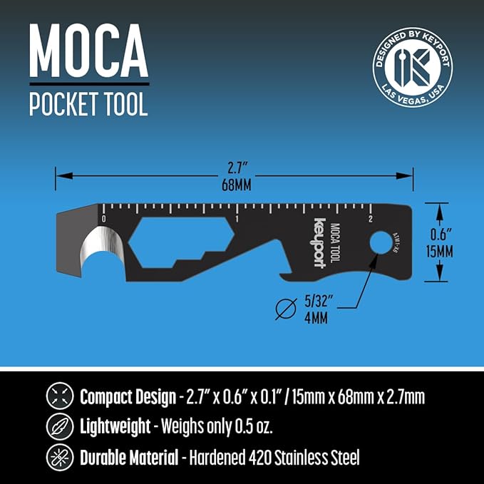 Keyport MOCA 10-in-1 Keychain Multitool (Black) | EDC Multi Tool: Pry Bar, Bottle Opener, Screwdriver, Box Opener, Cord Cutter & More | TSA Key Tool | EDC Gear | Key Organizer, Key Chain Compatible