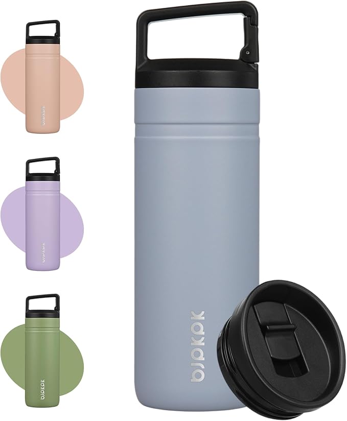 BJPKPK Insulated Water Bottle with 2 Lids,20 oz Double Wall Stainless Steel Vacuum Tumbler Travel Coffee Mug,Wide Mouth Thermal Cup,Haze Blue