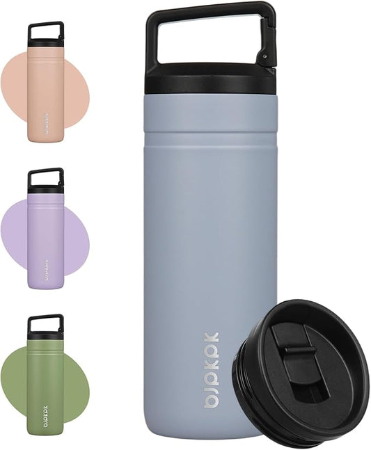 BJPKPK Insulated Water Bottle with 2 Lids,20 oz Double Wall Stainless Steel Vacuum Tumbler Travel Coffee Mug,Wide Mouth Thermal Cup,Haze Blue