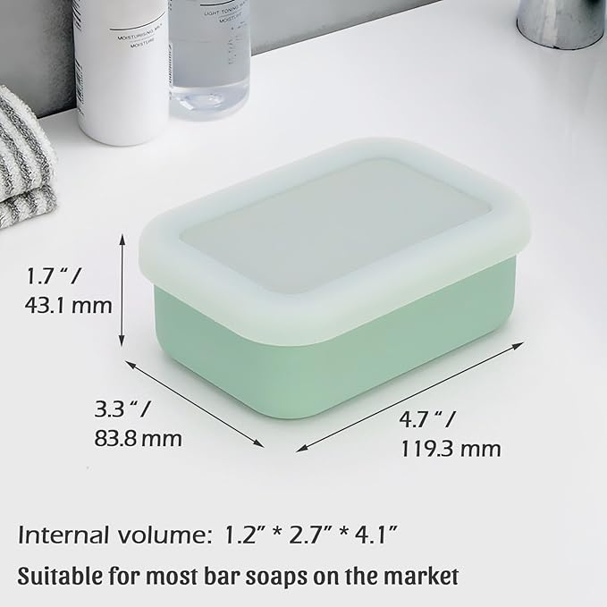 Leak Proof Silicone Travel Soap Case, Compact Portable Soap Holder with a Translucent lid That Lets You See The soap Inside, Bar Soap Container for Traveling, Camping, Gym (Clear&Green)