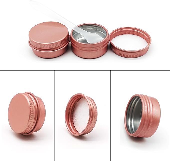 10ml Aluminum Tin Jar, 1/3 oz Makeup Container, 10g Cans Screw up Lid Small Round Container Bottle for Cosmetics, Lip Balm Scrub Cream Toner Candle Tea Beads, 24 Pack Travel Tins, Matte-Pink