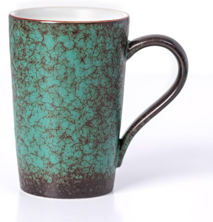 11oz Peacock Green Ceramic Mug, 1340℃ Kiln-Change Unique Glaze Coffee Cup - Lead-Free, Microwave Safe, Handcrafted Gift for Tea/Coffee Lovers