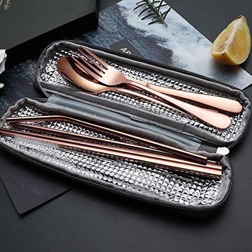 Portable Stainless Steel Flatware Set, Travel Camping Cutlery Set, Portable Utensil Travel Silverware Dinnerware Set with a Waterproof Case (Rose God) - Image 4