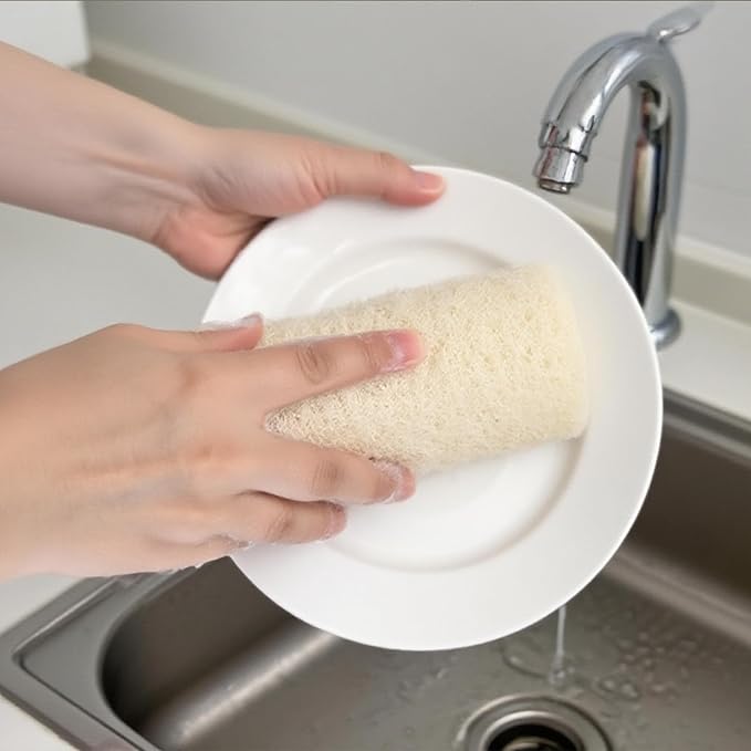 Large Size Natural Loofah Sponge, 3-Pack Loofah Sponges, Natural Body Scrubber for Men and Women, Non Toxic Loofa for Dishwashing
