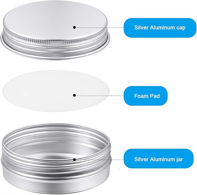 Patelai 72 Pcs 2 oz Aluminum Tins Salve Containers with Screw Lid and Labels Round Cans Travel Cosmetic Metal Tins Jar for Candles Lotion Bars Balms Food Spice Candies DIY Crafts(Silver)