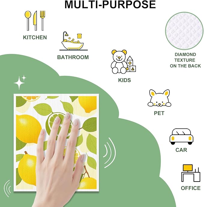 Swedish Dishcloths for Kitchen, 6 Pack, Reusable Paper Towels Washable,Super Absorbent, Fast Dry Cleaning Cloths,Non-Scratch, No Odor, Biodegradable Cleaning Cloths.