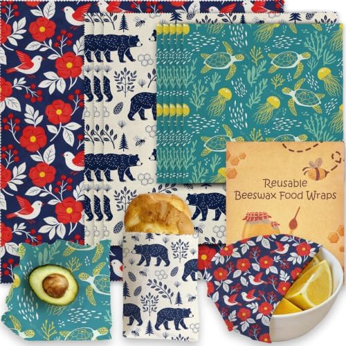 Reusable Beeswax Wrap, Birds Bears Turtles Wraps, 9 Pack Eco-Friendly Wraps For Food, Organic, Sustainable, Zero Waste, Plastic-Free Food Storage, 1XL, 3M, 5S by Unknown