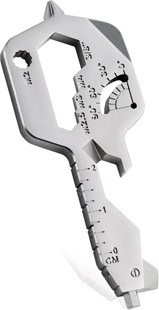 20 IN 1 Key Shaped Multitools, Key Shaped Pocket Tool, Stainless Steel Utility Gadget, Gift for Men, Everyday Carry, Automotive, Home Improvement, Bottle Opener, Screw Driver, Silver, 1 Pcs