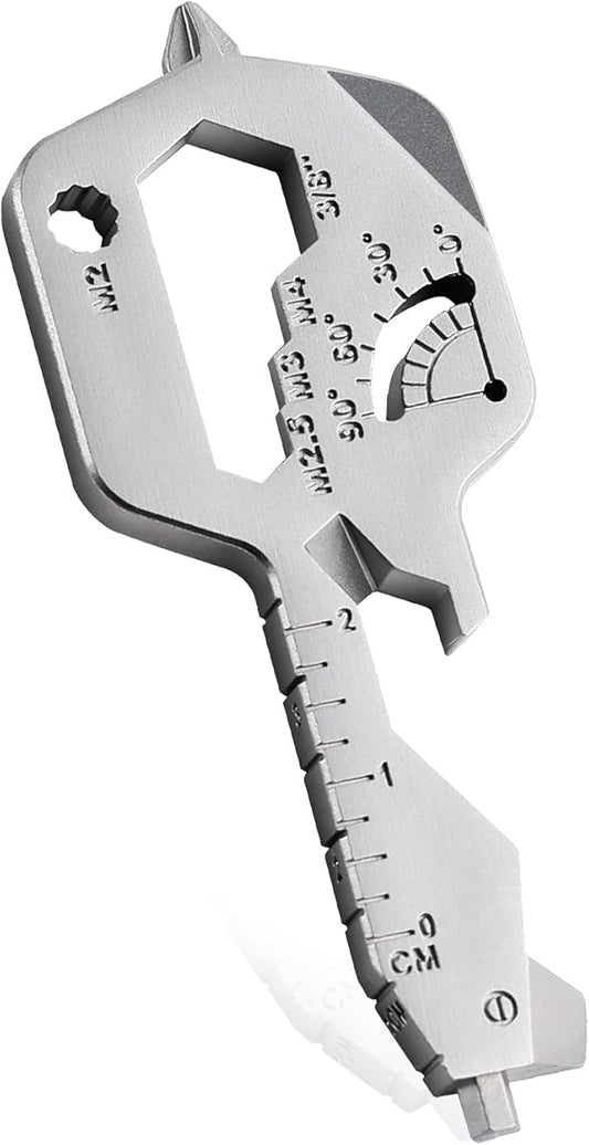 20 IN 1 Key Shaped Multitools, Key Shaped Pocket Tool, Stainless Steel Utility Gadget, Gift for Men, Everyday Carry, Automotive, Home Improvement, Bottle Opener, Screw Driver, Silver, 1 Pcs