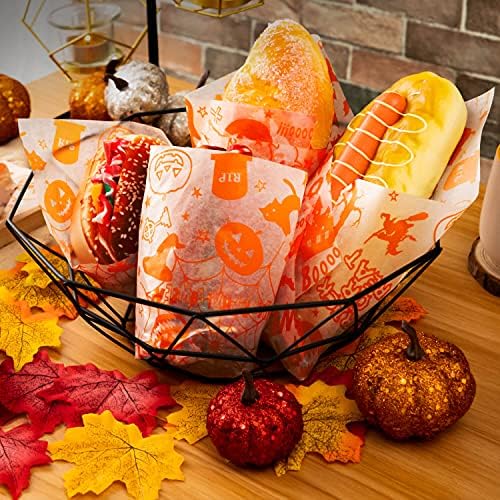 100 Pcs Halloween Wax Paper Food Sheets with Pumpkin Pattern - Image 2