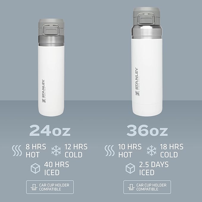 Stanley Quick Flip GO Water Bottle 36 oz | Push Button Lid | Leakproof and Packable for Travel and Sports | Insulated Stainless Steel | BPA-Free | Rose Quartz
