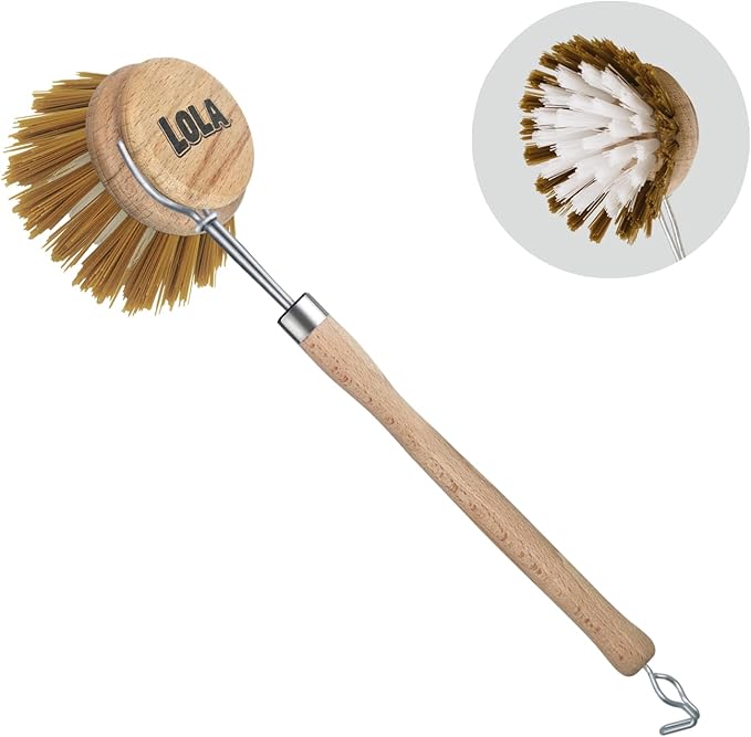 LOLA -The Original - Dishwashing & Vegetable Brush, Hardwood w/Poly Fiber Bristles, Reusable, Sustainable, Has EZ-Grip Handle - 1 Pack