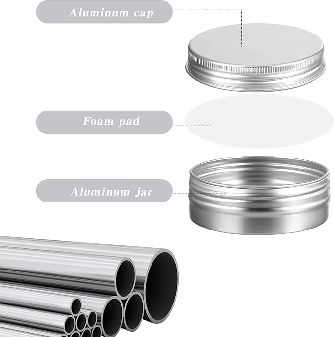 60 Pack 2 OZ Metal Round Tins, Aluminum Tin Cans Containers with Screw Lid for Lotion Bars, Balms, Salve, Spices or Beard Balm