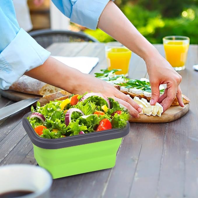 MiOYOOW Collapsible Camping Bowls with Lids, 4PCS Silicone Food Storage Containers, Heat Resistant Foldable Lunch Boxes for Camping Hiking Picnic BBQ Outdoor Cooking