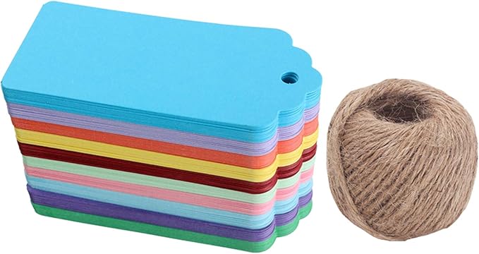 WARMBUY Colorful Gift Tags with Jute Twine, 200Pcs