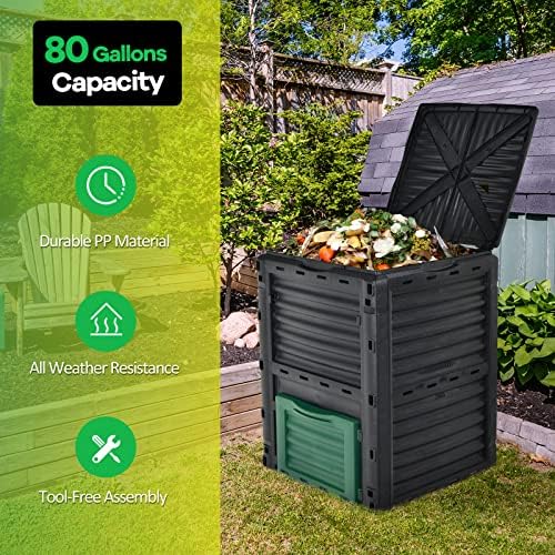 Goplus Compost Bin, 80 Gallon (300 L) Large Outdoor Composting Box w/Top Flip Latch-on Lid, Bottom Exit Door, BPA Free Material, Grass Food Trash Composter Barrel for Garden Yard, Easy Assembly - Image 6