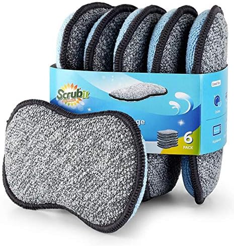 Multi-Purpose Sponges Kitchen By Scrub-it - Non-Scratch Microfiber sponges for Cleaning, Along with Heavy Duty Scrubbing Power - Reusable Dish Sponge for Dishes, Pots and Pans (6 Pack, Small) by SCRUBIT