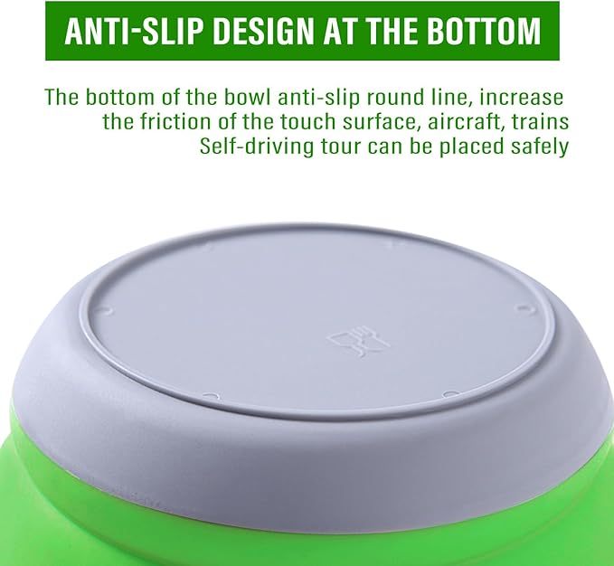Collapsible Bowl, 3 Pcs Food Grade Silicone Camping Bowl, Expandable Salad Bowl Lunch Box with Lid & Tableware for Travel and Picnic (Green)
