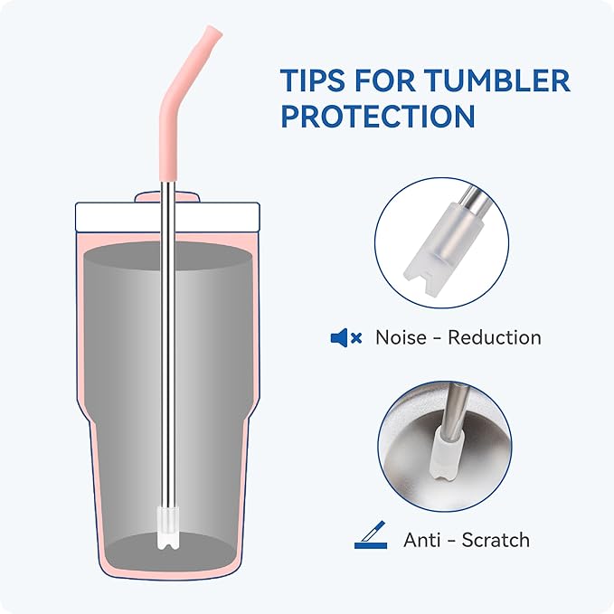 Reusable Metal Straws with Silicone Tip for Stanley 20oz,Stainless Steel Drinking Straws for 20oz Tumbler,3 Straight Tubes & 6 Tips& 1 Cleanr Brush(Dried Pine)