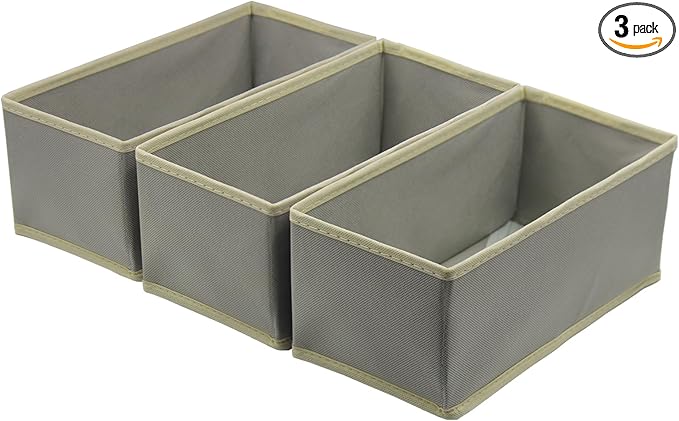 Socks Drawer Organizer Set of 3 Pack Light Grey, Small Underwear Dividers, 11' Closet Cabinet Wardrobe Dresser Storage Boxes for Panty Stockings Leggings Baby Clothes