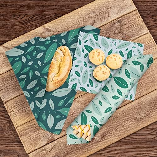 Akeeko Reusable Beeswax Food Wraps - Assorted 9 Packs, Reusable, Plastic-Free Food Storage, 5 Small, 2 Medium, 1 Large, 1 Extra Large Wraps with Boho Leaves Pattern - Image 4
