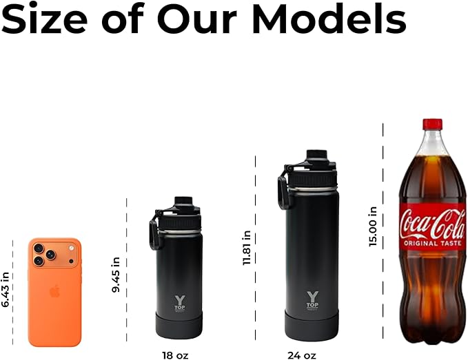 Y TOP 18 oz Insulated Water Bottle Cup Holder Friendly, Leak Proof Spout Lid, Double Wall Insulation, Dishwasher Safe, Easy Clean Stainless Steel Water Bottle for Gym Kids Sports Travel School Hiking