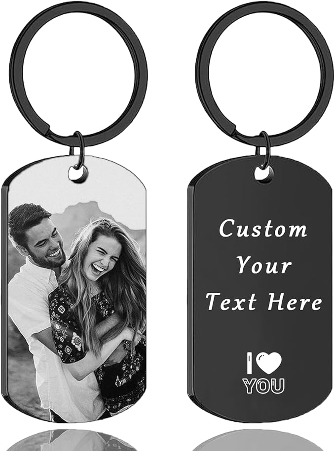 Custom Keychain Double Sided Personalized Picture Text Keychains Engraving Photo Key chains Gifts for Women Boyfriend