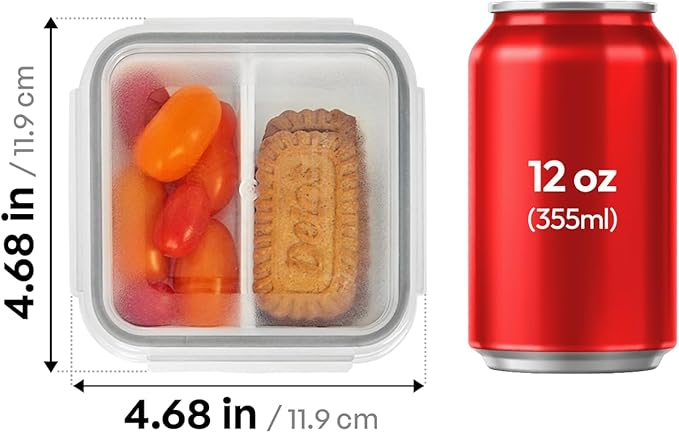 carrotez 2 Compartment Small Snack Containers, Mini Snack Containers for Mini Fridge, Small Food Storage Containers, Airtight Lids, Reusable, 1.1 cup, 2 PACK