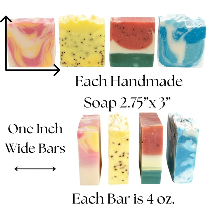 4 Pack Handmade Soap Bars With Natural Ingredients: Grass Fed Tallow, Olive/Sunflower, & Coconut Oil, For Everyday Use. Gift Set In Box.
