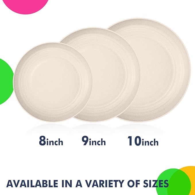 Homienly Wheat Straw Dinner Plates Set of 8, Unbreakable, Dishwasher & Microwave Safe, Modern Style, 9 inch, Beige