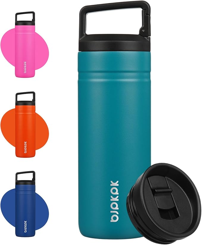 BJPKPK Insulated Water Bottle with 2 Lids,20 oz Double Wall Stainless Steel Vacuum Tumbler Travel Coffee Mug,Wide Mouth Thermal Cup,Lake Blue