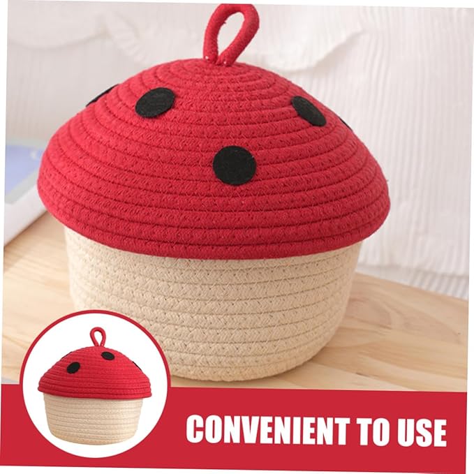 Cotton Rope Woven Storage Basket with Lid for Desktop Sundries Organizer Natural Cotton Material Multipurpose Snack and Bedroom Storage Container Space-saving Decorative Basket