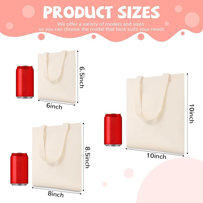 Petallush 24 Pack Canvas Tote Bags Bulk, Reusable Blank Tote Bags with Handles & Acrylic Paint Set, Small Cotton Tote Bag