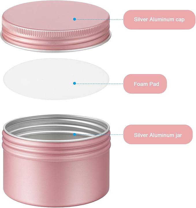 Patelai Rose Gold Christmas Aluminum Tin Cans 24 Pcs 4 oz Round Metal Tin Jar Containers Refillable Aluminum Storage Cans with Screw Lid and 10 Sheets Label Sticker for Salve Spice Candy Candle
