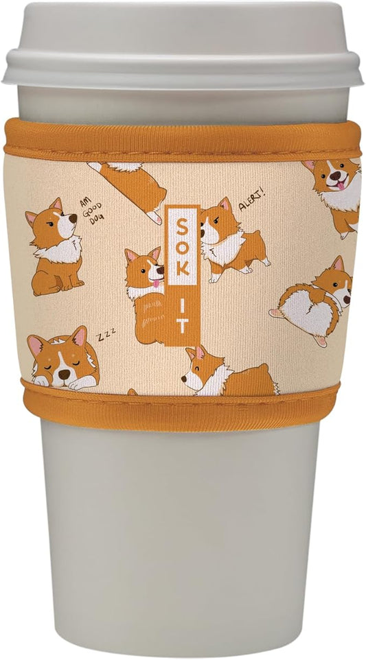 Sok It HotSok Coffee & Tea Reusable Insulated Neoprene Cup Sleeve (Too Corgi to Function)