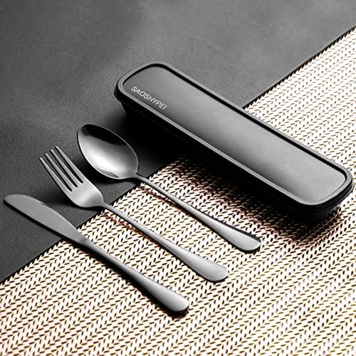SAOSHYPEI Travel Utensils with Case, 4-Piece Stainless Steel Set, Black - Image 2