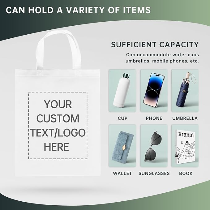 Custom Tote Bags Set of 50, Bulk Pack Grocery Shopping Travel Business Activities advertisement Reusable Bag