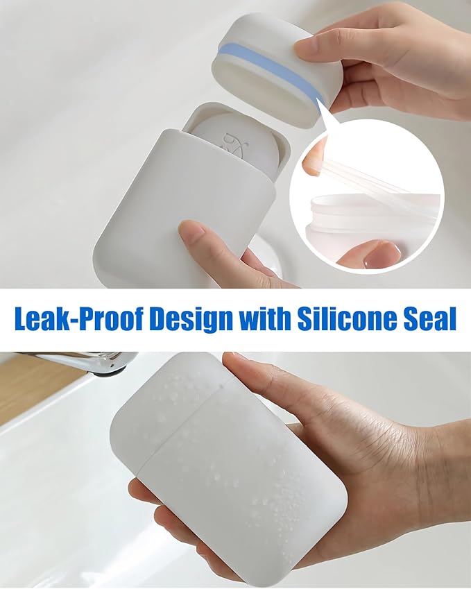 Minimalist Soap Case with Removable Draining Tray, Leak-Proof Travel Soap Container with Silicone Seal, Compact Portable Soap Dish, Gray, 1 Pack