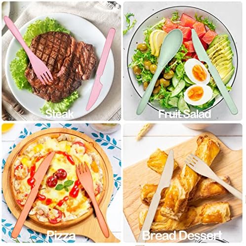 YDYTOP Reusable Travel Utensils Set with Case, 6 Sets Wheat Straw Portable Knife Fork Spoons Cutlery, Eco-Friendly BPA Free Plastic Tableware for Kids Adults School Lunch Party Picnic and Camping - Image 4
