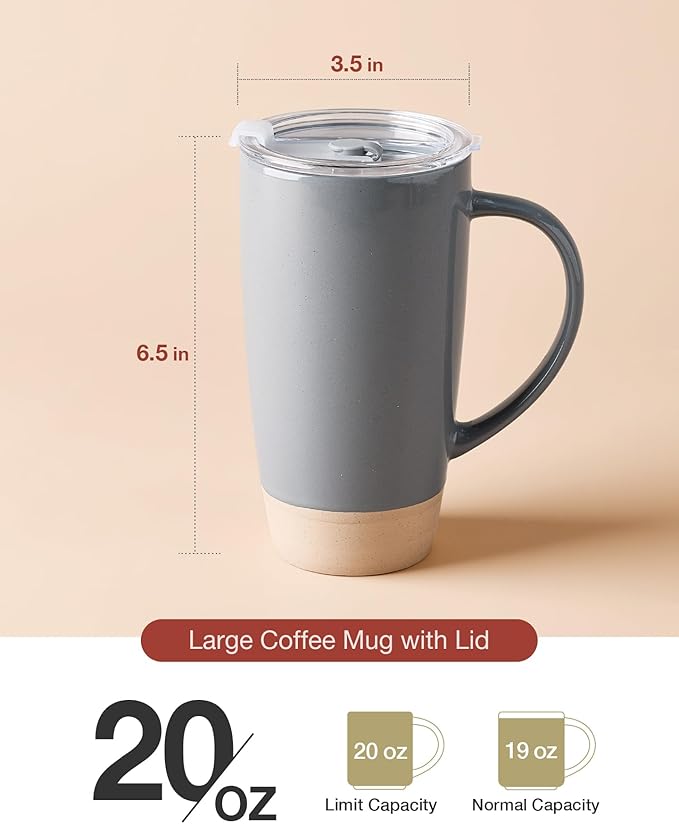 famiware Milkyway Coffee Mug, 20oz Large Coffee Mug, Ceramic Mug with Lid, Tea Cup with Handle for Latte, Tea, Cocoa, Milk, Home & Office, Dark Gray